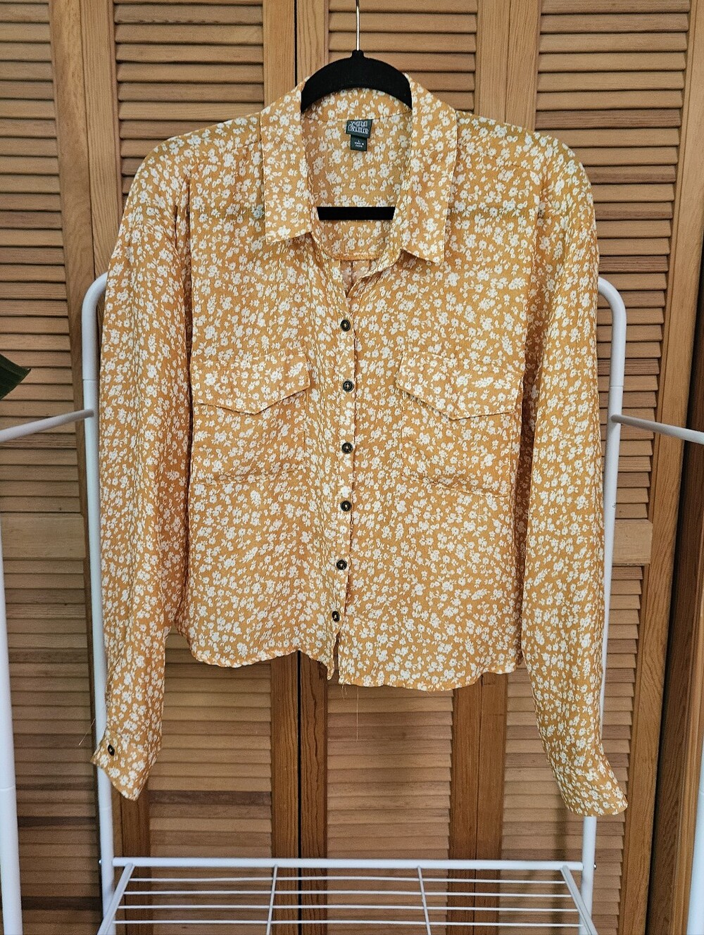 Floral 70s Cropped Mustard Button Up